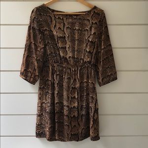 Snake print long sleeved mini dress